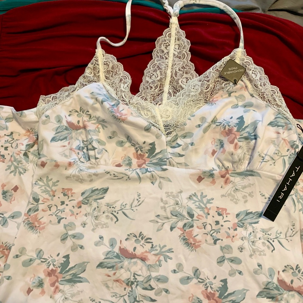 Tahari Cream Floral Lace-Trim Cami with Pastel Accents